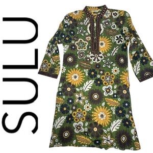 Sulu Floral Embellished Kaftan Tunic Coverup Dress 4